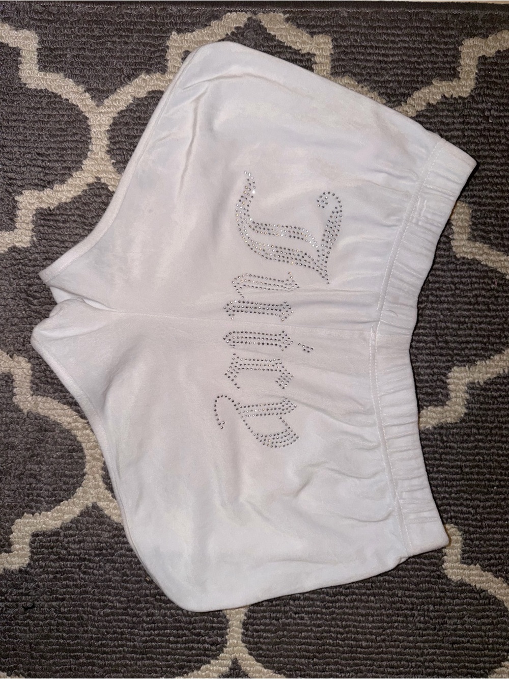 Juicy Couture White Rhinestone Script Athletic Shorts